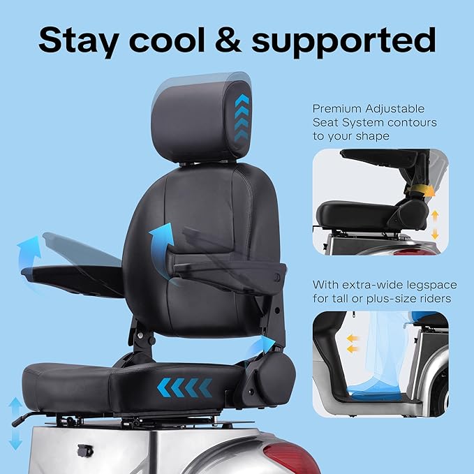 Super Large Electric 3 Wheel Mobility Scooters, 800W Wheelchair Device, 500 LBS Capacity Electric Wheelchair for Seniors & Adults, Speed Adjust, Remote Key, Receive Ready to Ride (Silver Silver)