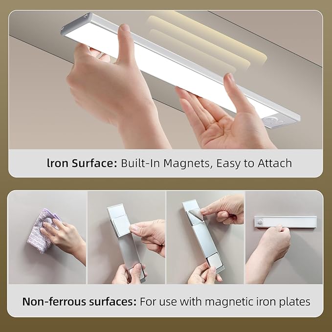 12inch Under Cabinet Lighting, 4 Pack Rechargeable Motion Sensor Light Indoor, Wireless Dimmable Magnetic Closet Lights, 50 LED Under Counter Lights for Kitchen, Wardrobe, Stairs, White Light