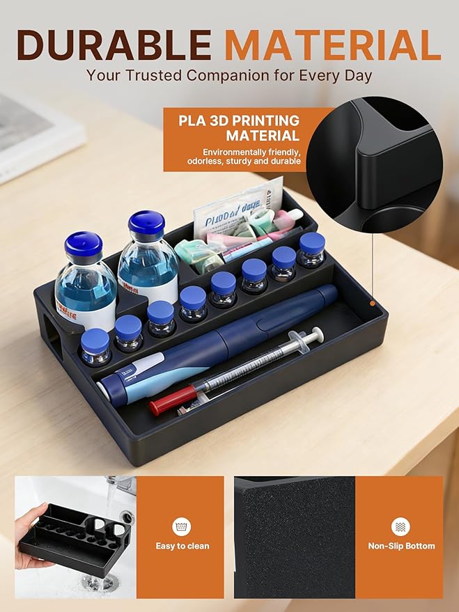 Peptide Case for Fridge – 3ml & 30ml Vial Storage Case with Space for Syringes & Prep Wipes, Heavy Duty Vial Holder Case Suitable for Fridge and Freezer (Black)