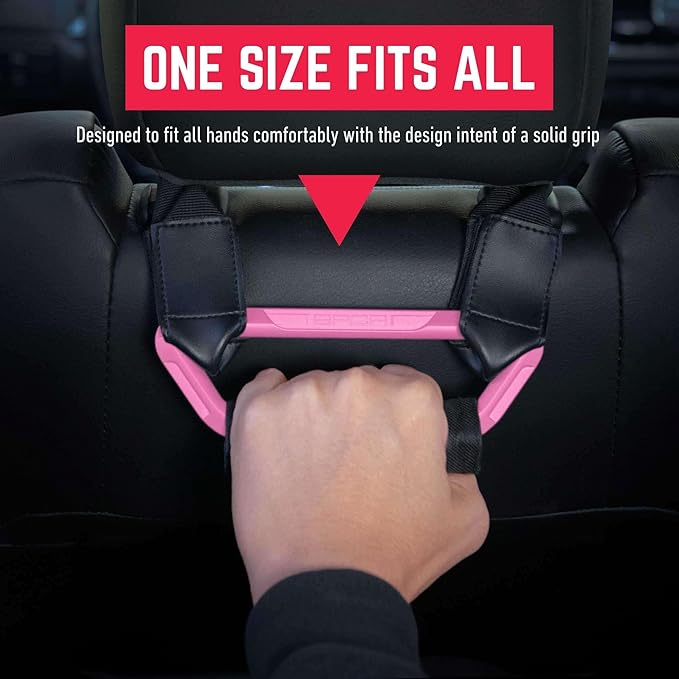 GPCA BackGrip X Heavy-Duty Headrest Grab Handle for Lifted Trucks & Jeeps Rear Seat, Entry Assist for Seniors & Kids, Fits Vehicles with Pole-Style Headrests (Up to 16mm) Easy Install (2PC - Pink)