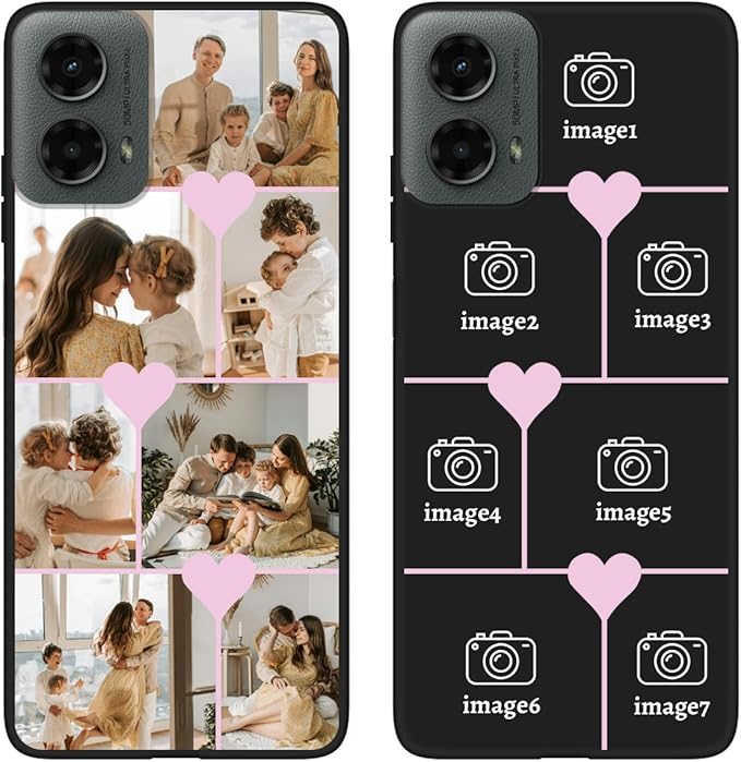 Personalized Photo Case for Motorola Moto G 5G 2024 6.6 inch, Thin Slim Soft Rubber Black Phone Cover, Custom Picture Collage Pink Heart Cute Case for Women Girl, Gift for Birthday Anniversary