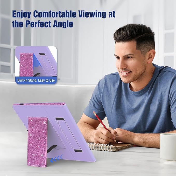 TiMOVO Universal Case for 10.1 Inch Android Tablet with Pen Loop, Lightweight Folding Stand Cover with Hand Strap for All 9.6"-11" Touchscreen Tablet, Glitter Purple