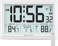 Atomic Clock Wall with Indoor/Outdoor Temp, Battery Operated Digital Wall Clock with 10.5" Large LCD Display, 330ft Range Desk Table Clock with Alarm, DST, Calendar for Living Room Bedroom, White