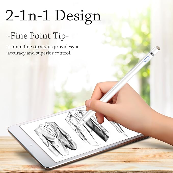 Stylus Pen for iPad, DOGAIN iPad Pencil for Touchscreen with Dual Touch Function, Active Digital Fine Point iPad Pen Compatible with iPad/iPhone/Samsung//iOS/Android/Nintendo switch 2 and More - White