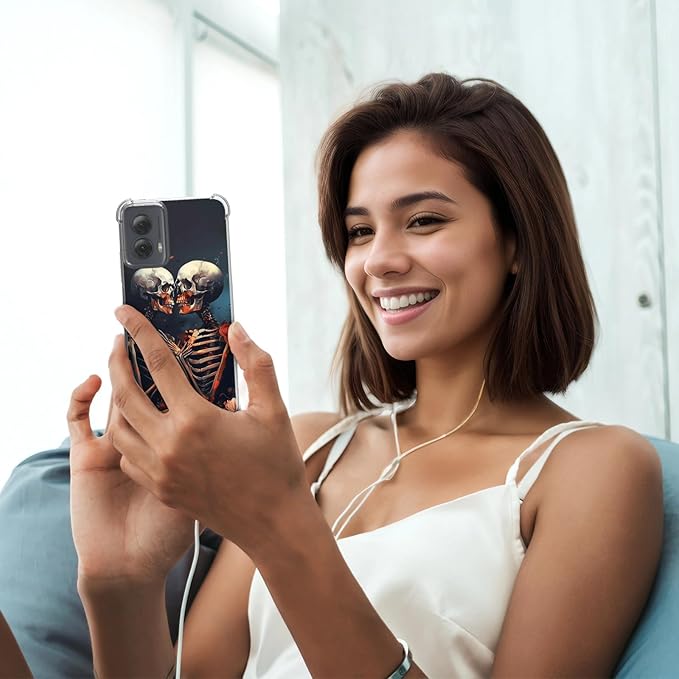 for Motorola G Power 5G 2024 Clear Phone Case, Lightweight Transparent TPU, Skulls Loves Shockproof Four Corner Anti-Fall Case 6.7" for Moto G Power 5G, Screen Protector Film