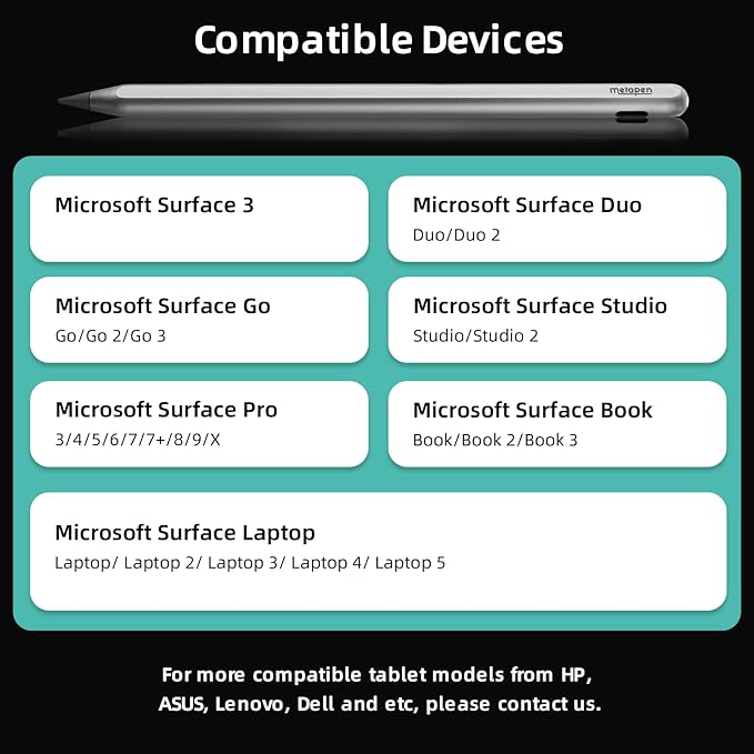 Metapen Stylus Pen M3 Pro - 4096 Pressure Levels, 360° Touch Button - Surface Pro 7/8/9/X, Go 3/Book 3/Laptop 4/Studio 2, ASUS VivoBook Flip 14 - for Creators & Students