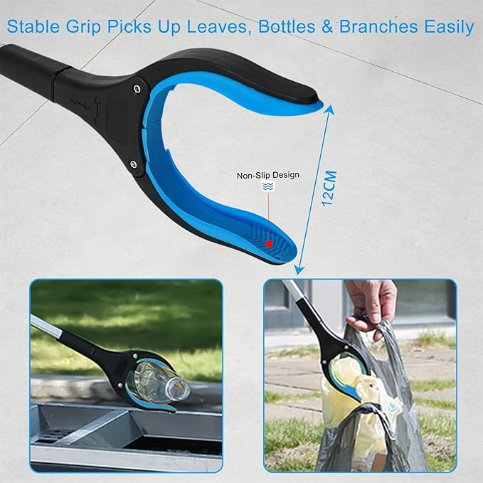 3 Pack Grabber Tool - 32 Inch (2 Pcs) Foldable with Magnet & 16 Inch (1 Pc) Fixed, 360° Rotating Jaw on All, Durable Litter Picker & Reacher for Elderly & All Users