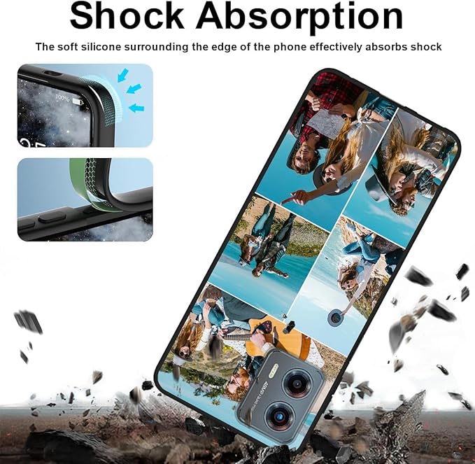 Customized Photo Case for Motorola Moto G 5G 2023 6.5 inch, Personalized Collage Design Phone Cover, Custom Picture Black Silicone Soft Slim Rubber Case, Gift for Couple Lover Bestie