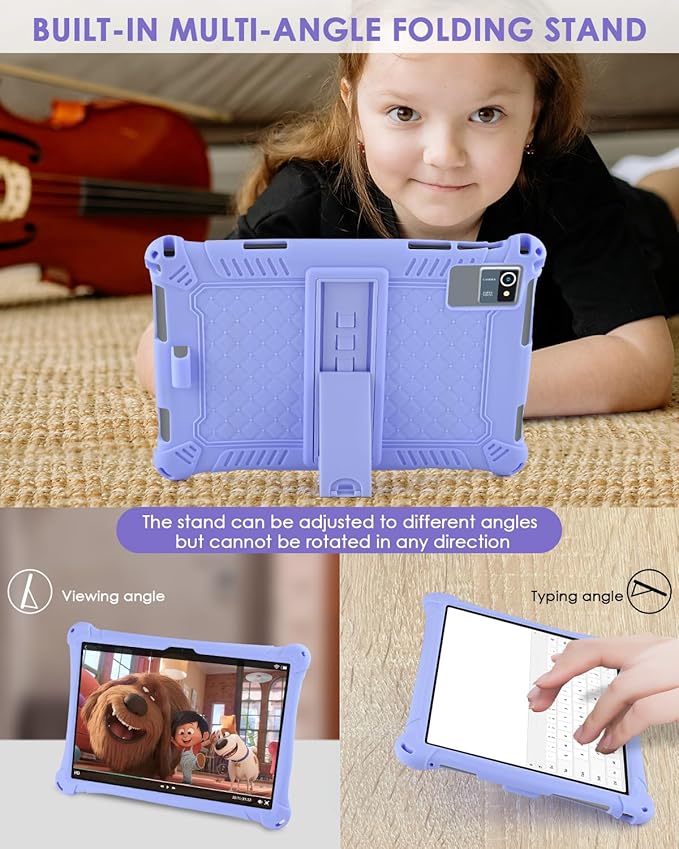 DETUOSI Silicone Case for Okaysea 10.1 inch Tablet with Stylus Pen & Shoulder Strap, Multi-Angle Stand Case, Soft Lightweight Protcetive Cover for QunyiCO 10.1, Moderness MB1001 10.1, Light Purple