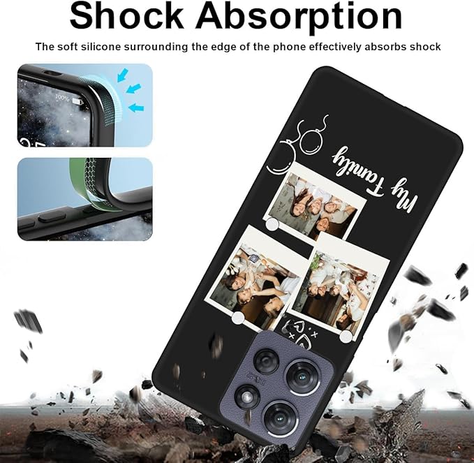 Custom Multi Photos Case for Motorola Moto G 5G 2025-6.7 inch, Personalized Gift for Men Women, Customized Collage Text Picture Phone Cover, Soft Rubber Shockproof Protective Case, Black