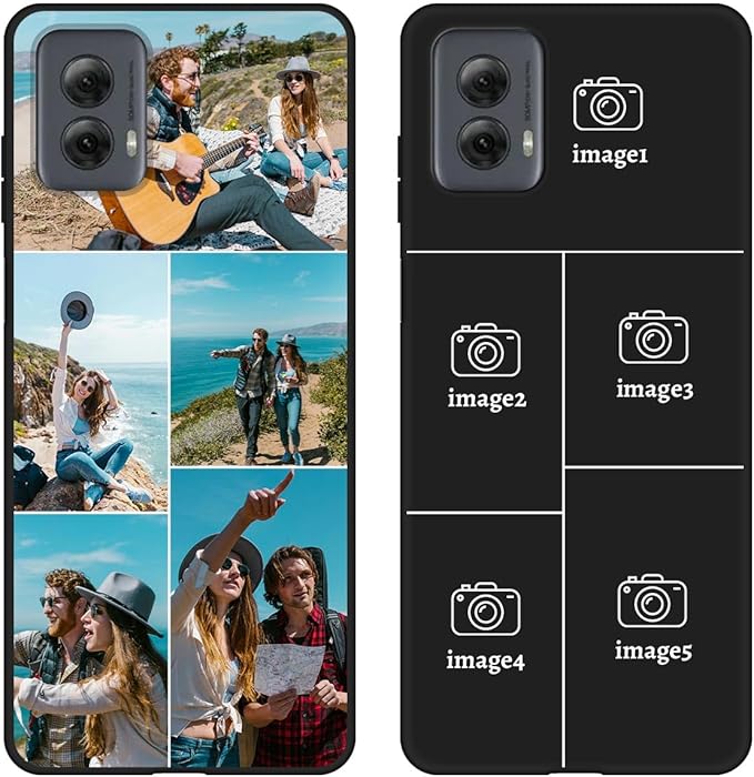 Customized Photo Case for Motorola Moto G Power 5G 2024 6.7 inch, Personalized Collage Design Phone Cover, Custom Picture Black Silicone Soft Slim Rubber Case, Gift for Couple Lover Bestie