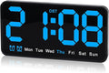 9.5 Inch Large Digital Wall Clock with LED Display, Auto DST, Dual Alarm with Snooze, Adjustable Brightness, Temperature & Date Display, Wall Mount or Desk Clock for Bedroom, Living Room, Office,-Blue