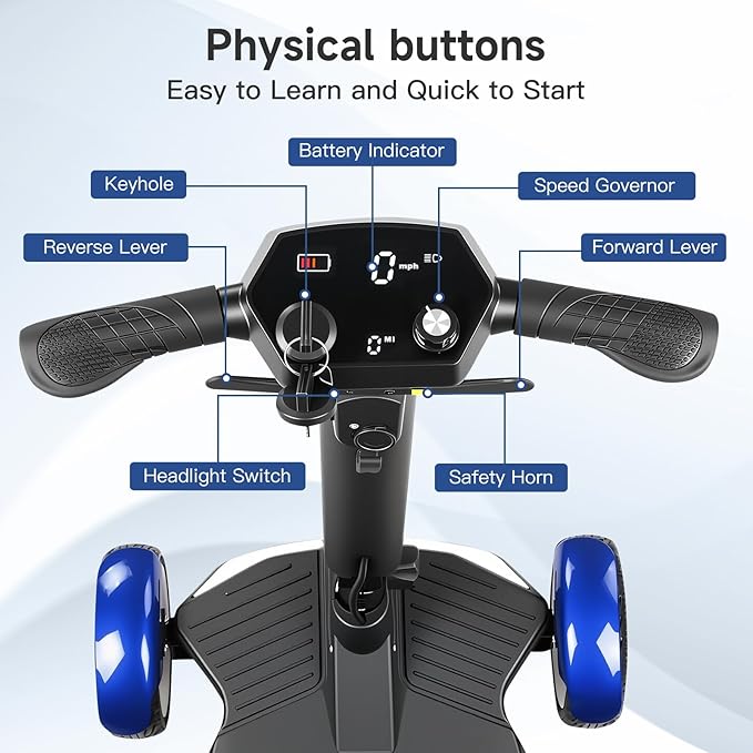Mobility Scooter – Lightweight, Foldable, Intelligent Electric Control Motor 270W for Seniors & Adults | Powered Mobility Scooters - Blue