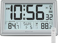 Atomic Clock Wall with Indoor/Outdoor Temp, Battery Operated Digital Wall Clock with 10.5" Large LCD Display, 330ft Range Desk Table Clock with Alarm, DST, Calendar for Living Room, Silver-gray