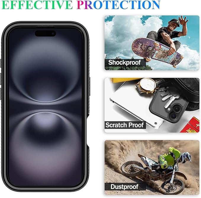 wahhle Compatible with iPhone 16 Plus Case, Magnetic Built in Screen Protector Full Body Shockproof Slim Fit Bumper Protective Phone Cover 6.7'' Men Women-Black/Clear