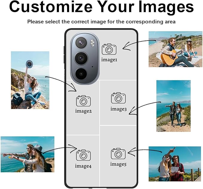 Customized Photo Case for Motorola Moto Edge Plus/Edge+ 2022 6.7 inch, Personalized Collage Design Phone Cover, Custom Picture Black Silicone Soft Slim Rubber Case, Gift for Couple Lover Bestie