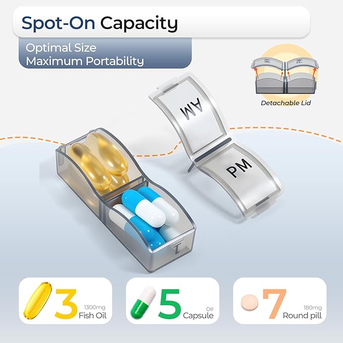 Monthly Pill Organizer AM/PM 31-Day Travel Medicine Case 4-Week Pill Box Grey