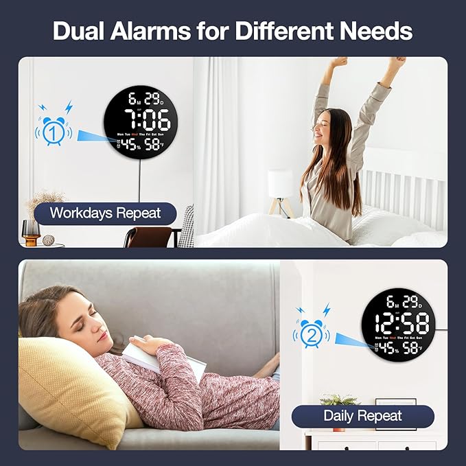 Large Digital Clock for Classroom, Digital Classroom Clocks for Teachers, 10" Round LED Clock with Large Display，Date, Countdown Timer, Remote Control, Temperature, Electric (White)