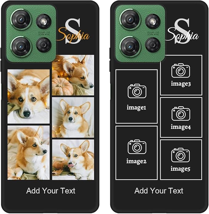 Personalized Picture Case for Motorola Moto G 5G 2026 Customized Name Initials Phone Cover, Custom Multi-Picture Collage Shock-Resistant Soft Protective TPU Case, Gifts for Mother's Day, Black