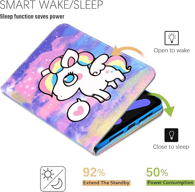 Dteck for iPad mini A17 Pro/A15 Bionic Case 8.3" 7/6th Generation 2024/2021 Release, PU Leather Protective Case with Auto Sleep Wake & Adjustable Stand, Lightweight Cute Slim Folio Cover, White Horse