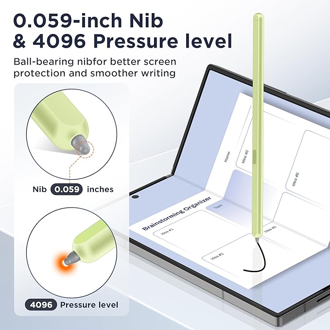 TONGATE for Galaxy Z Fold 6/5 Slim S Pen Fold Edition 4096 Pressure Levels for Samsung Z Fold 6/5 Phones Only, Fold5/6 S Pen Touch Stylus, 1.5mm Pen Tip, with 3* Tips & 1* Pen Holder, Green