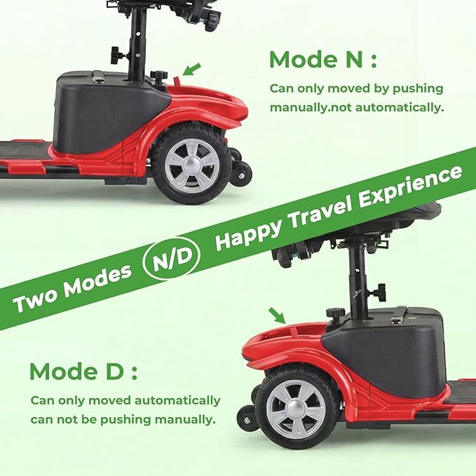 Mobility Scooter for Adults, 4 Wheels Lightweight Scooter, Foldable Mobility Scooter Long Range for Travel, Adults, Elderly, Supports 300 lbs, Powered Wheelchair with Charger & Basket (red red)