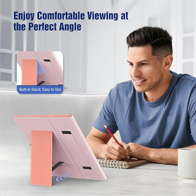 TiMOVO Universal Case for 10.1 Inch Android Tablet with Pen Loop, Lightweight Folding Stand Cover with Hand Strap for All 9.6"-11" Touchscreen Tablet, Puff Pink