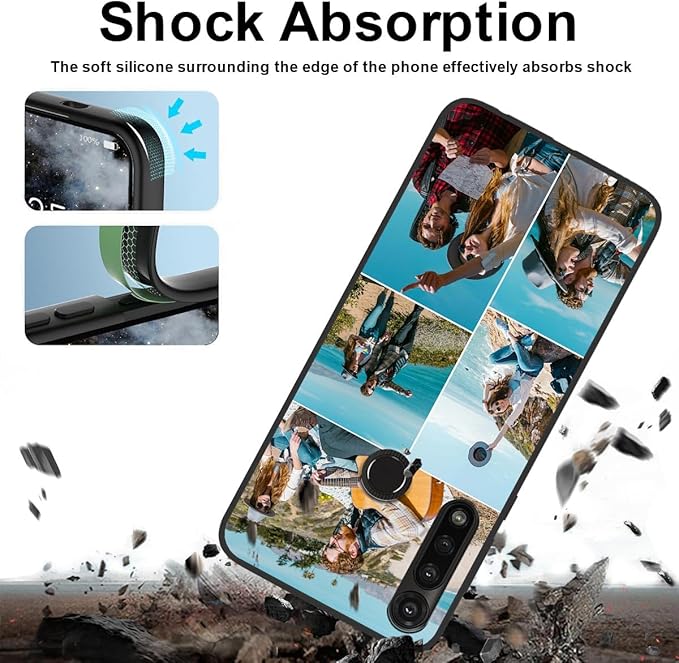 Customized Photo Case for Motorola Moto G Power 2020 6.4 inch, Personalized Collage Design Phone Cover, Custom Picture Black Silicone Soft Slim Rubber Case, Gift for Couple Lover Bestie