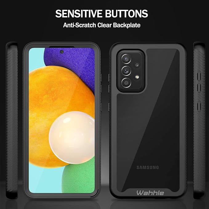 wahhle Compatible with Samsung Galaxy A52 Case, Built in Screen Protector Full Body Shockproof Slim Fit Bumper Protective Phone Cover for Samsung A52S & A52 4G/5G Men Women-Black/Clear