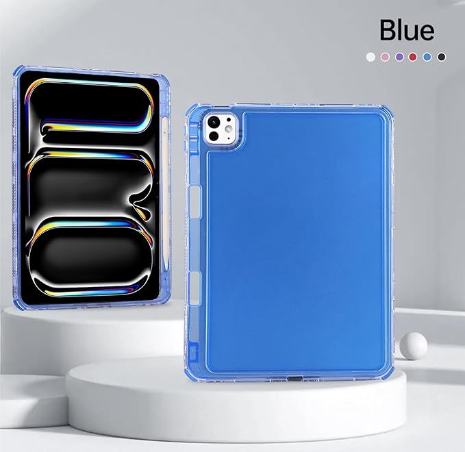 Dteck for iPad Pro/Air 13" (M5/M4/M3/M2), Pro 12.9" (6th/5th/4th/3rd Gen) Clear Case with Pencil Holder/Screen Protector Film/Stylus, 3 Layers Protective Lightweight Slim Cute Transparent Cover, Blue