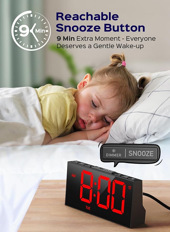 GOLOZA Digital Alarm Clocks for Bedrooms, Digital Clock with 4 Level Brightness +Off, Dual Customizable Alarms, USB Port, Power-Off Memory, Snooze, DST, 12/24H, Desk Clock for Kids Adults Elderly
