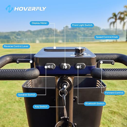 Hoverfly T5 Mobility Scooter for Seniors, Max 16.8-Mile Range & 5 mph, 3-Position Seat & Anti-slip Rear Wheel, Removed Battery & Quick Fold Design, Solid 9" Tire&330 lb Capacity, Ease of Assembly Blue