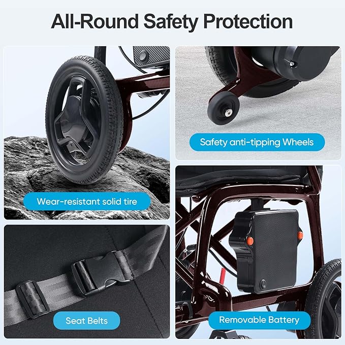 22 lbs Lightweight Carbon Fiber Electric Wheelchair with Remote Control, Foldable Motorized Wheelchair for Adults, Airline Approved for Travel, Red