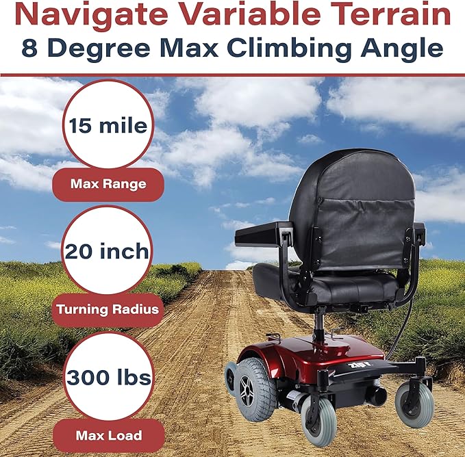 Zip’r PC Power Electric Wheelchair - Full Size Long Range Motorized Wheelchair - Electric Wheelchairs for Adults, Seniors, Elderly, Travel- Power Wheelchair 19.5 Inch Seat - Extended Battery