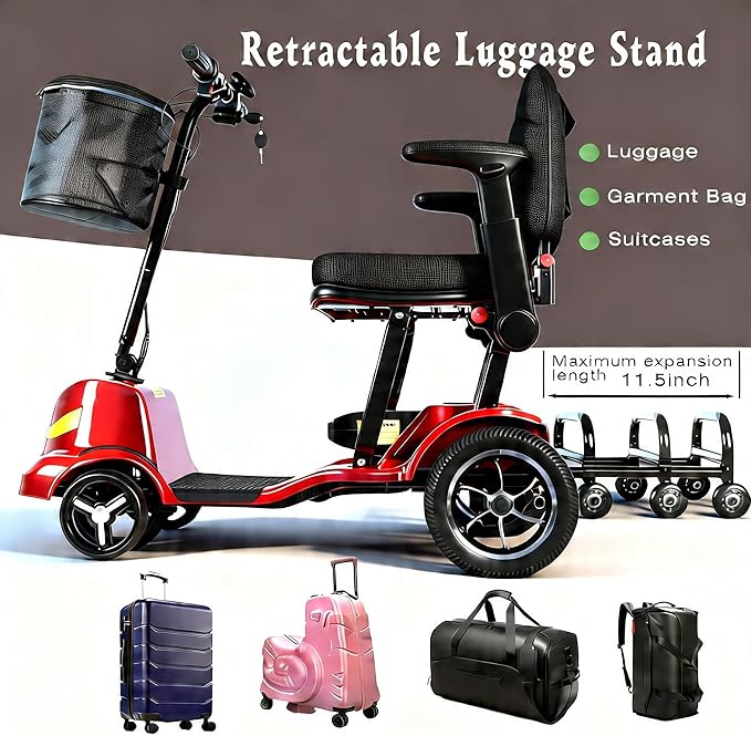 30mile Mobility Scooter for Adults with Travel Bag,33lb Magnesium Ultra Lightweight Folding Power Mobility Scooter for Senior,All Terrain Motorized Scooter,Airline Approved,Two Battery (Two Battery)