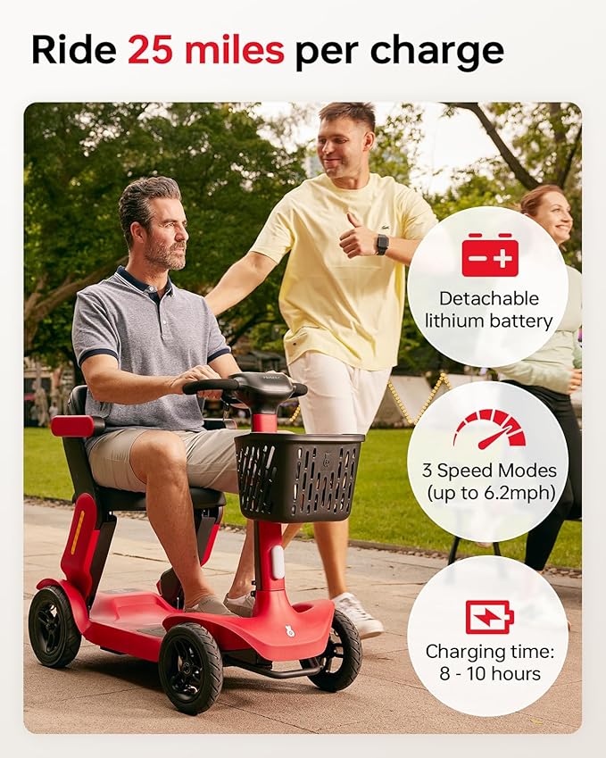 Folding Mobility Scooter for Seniors, Lightweight All-Terrain with 25-Mile Range, 6 MPH Foldable Mobility Scooter, 300lbs Load Capacity, All-Terrain