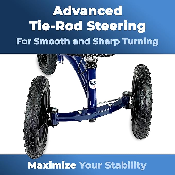 KneeRover Original Steerable All Terrain Knee Scooter – Heavy Duty Foldable Knee Walker & Mobility Aid for Adults with Adjustable Handlebar and Large Wheels (Blue)