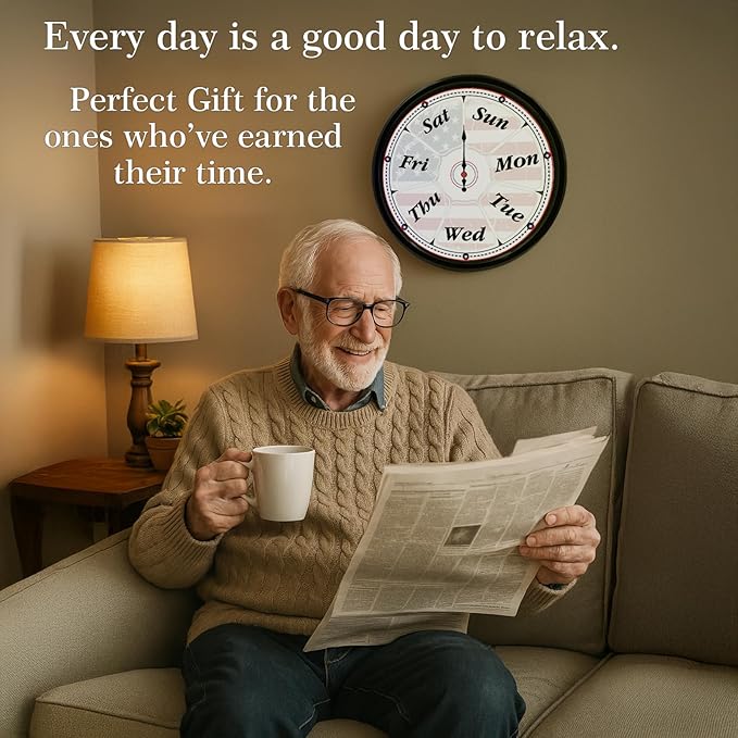Retirement Gifts for Men, Day of The Week Clock, Funny Grandpa Gifts, Day Clocks for Seniors Grandparents Patriotic Living Room Decor
