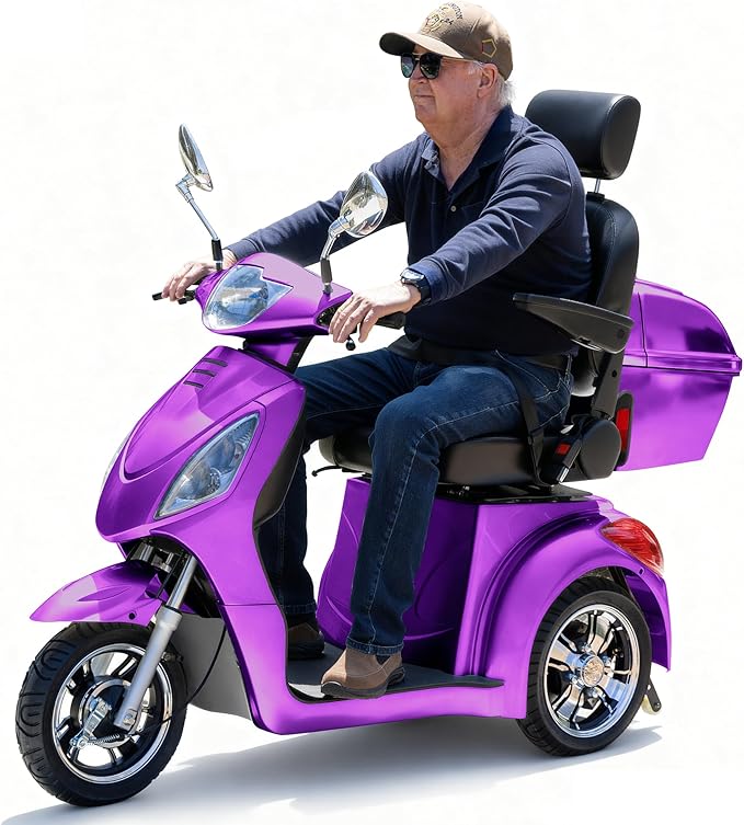 Super Large Electric 3 Wheel Mobility Scooters, 800W Wheelchair Device, 500 LBS Capacity Electric Wheelchair for Seniors & Adults, Speed Adjust, Remote Key, Receive Ready to Ride (Purple)