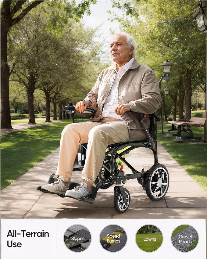 25.5lbs Carbon Fiber Electric Wheelchair for Adults, Dual Battery Lightweight Foldable Travel Power Wheelchair, Portable Motorized Wheelchairs, Airline Approved, Black