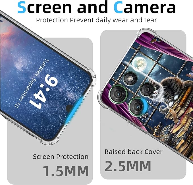 for Moto G Power 5G 2025 Clear Phone Case,Lightweight Transparent TPU,Shockproof Four Corner Anti-Fall Case 6.6" for Moto G Power 5G 2025 with Screen Protector,Cats Realistic Illustration