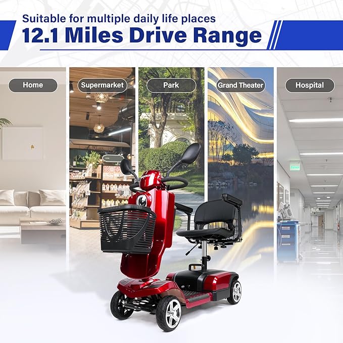 Wooken Powered Mobility Scooter, 4-Wheel Mobility Scooter for Adults, Seniors,264 lbs All Terrain Foldable Powered Mobility Scooter, Electric Powered Wheelchair Heavy Duty Mobility for Travel