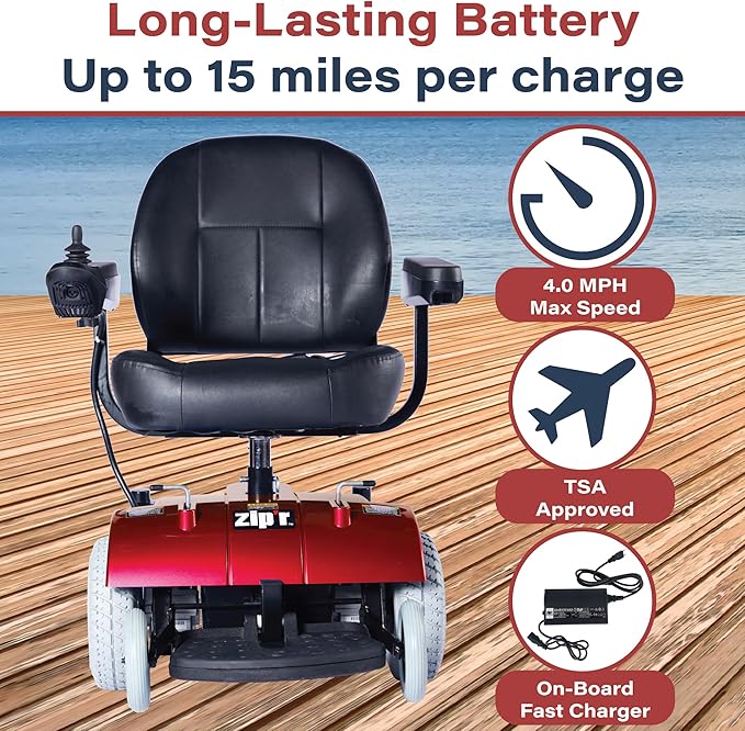 Zip’r PC Power Electric Wheelchair - Full Size Long Range Motorized Wheelchair - Electric Wheelchairs for Adults, Seniors, Elderly, Travel- Power Wheelchair 19.5 Inch Seat - Extended Battery