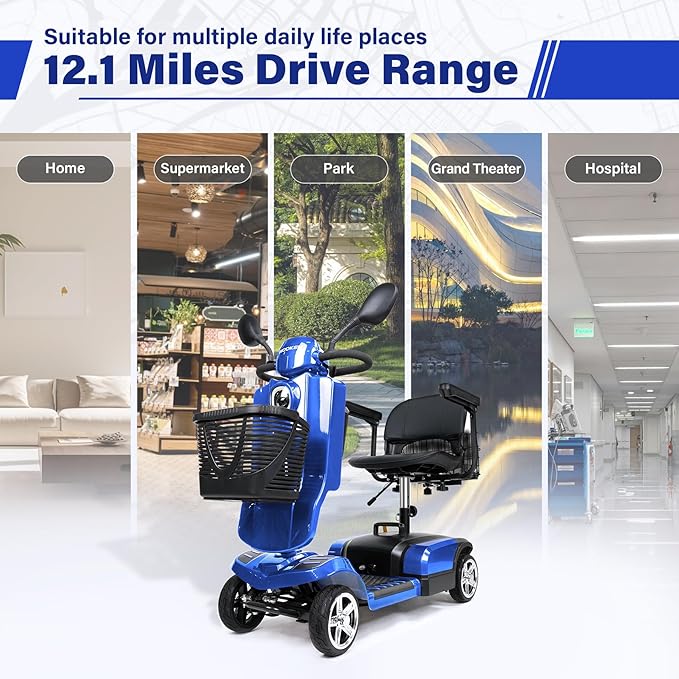 Wooken Powered Mobility Scooter, 4-Wheel Mobility Scooter for Adults, Seniors,264 lbs All Terrain Foldable Powered Mobility Scooter, Electric Powered Wheelchair Heavy Duty Mobility for Travel