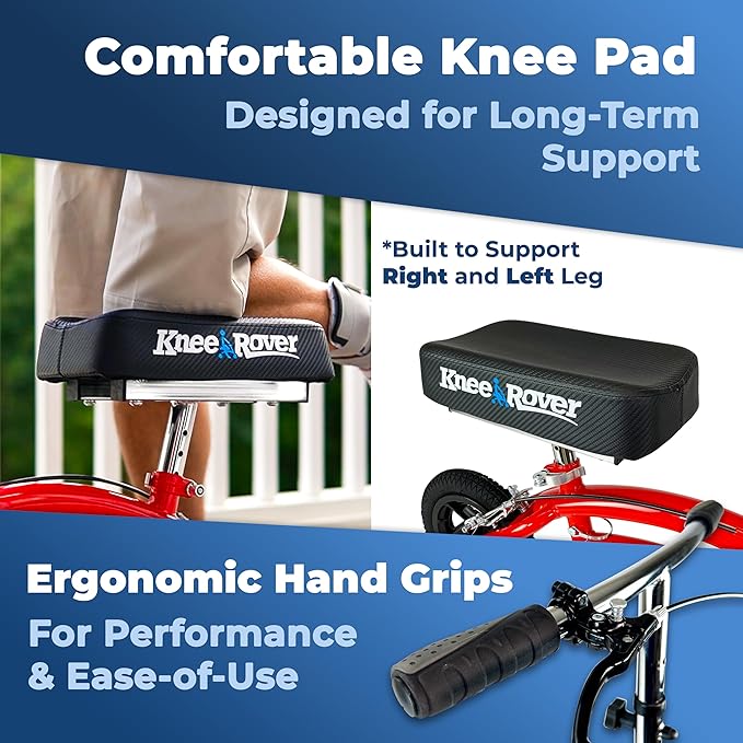KneeRover Jr All Terrain Knee Scooter for Kids and Small Adults for Foot Surgery Heavy Duty Knee Walker for Broken Ankle Foot Injuries Recovery - Leg Scooter Knee Crutch Alternative (Red)