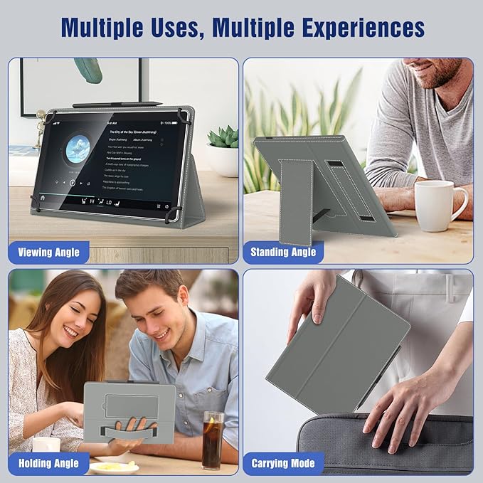 TiMOVO Universal Case for 10.1 Inch Android Tablet with Pen Loop, Lightweight Folding Stand Cover with Hand Strap for All 9.6"-11" Touchscreen Tablet, Space Gray