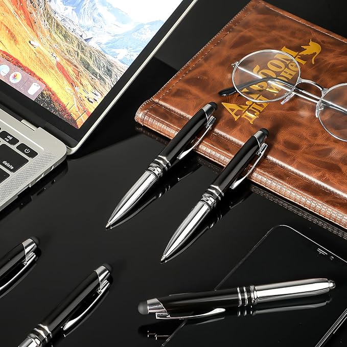 Zonon 15 Pieces 3 in 1 Ballpoint Pen with LED Flashlight and Stylus Tip Multi-Function Capacitive Pen, 1.0 mm Black Ink Metal Ballpoint for Touch Screens Nurse Teacher Gifts(Black)