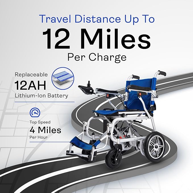 Artemis Pro Lightweight Foldable Electric Wheelchairs for Seniors - 2x250W Power Wheelchair - Travel/User Friendly Electric Wheelchairs for Seniors, Long Range Electric Wheelchair (Blue)