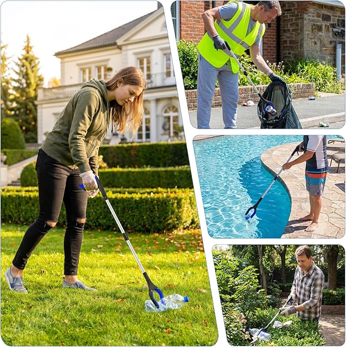2-Pack Grabber Reacher Tool, 32" Foldable Reacher Grabber Pickup Tool with 90° Rotating Anti-Slip Jaw, Trash Picker Upper Grabber, Hand Grabber for Reaching, Grabbers for Seniors (Blue)