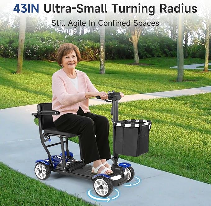 Mobility Scooter – Lightweight, Foldable, Intelligent Electric Control Motor 270W for Seniors & Adults | Powered Mobility Scooters - Blue